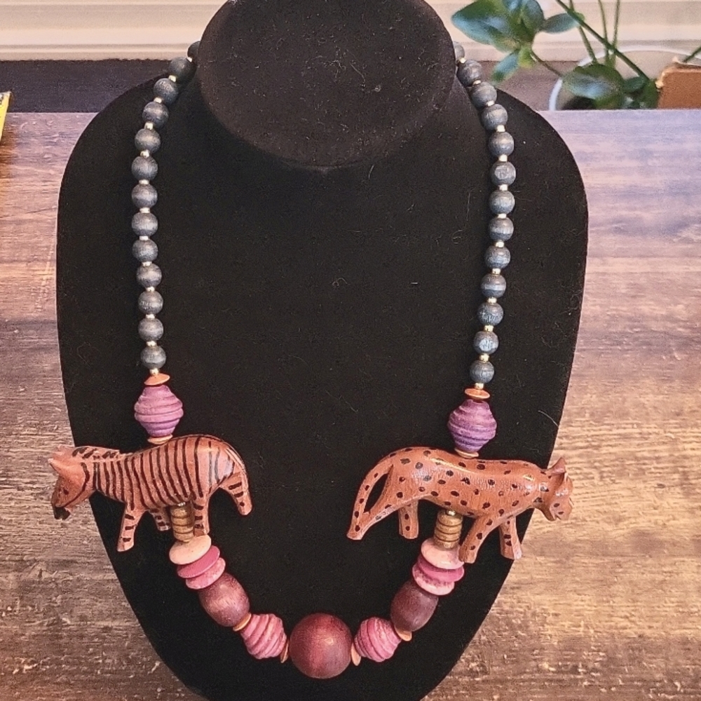 Vintage Tiger and Leopard Necklace
